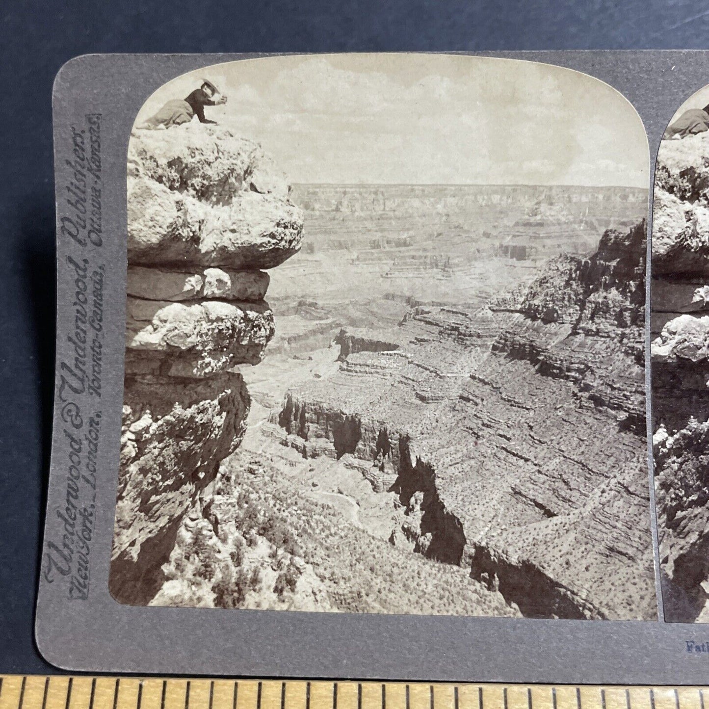 Antique 1903 Woman Throwing Rocks Into Grand Canyon Stereoview Photo Card P5050