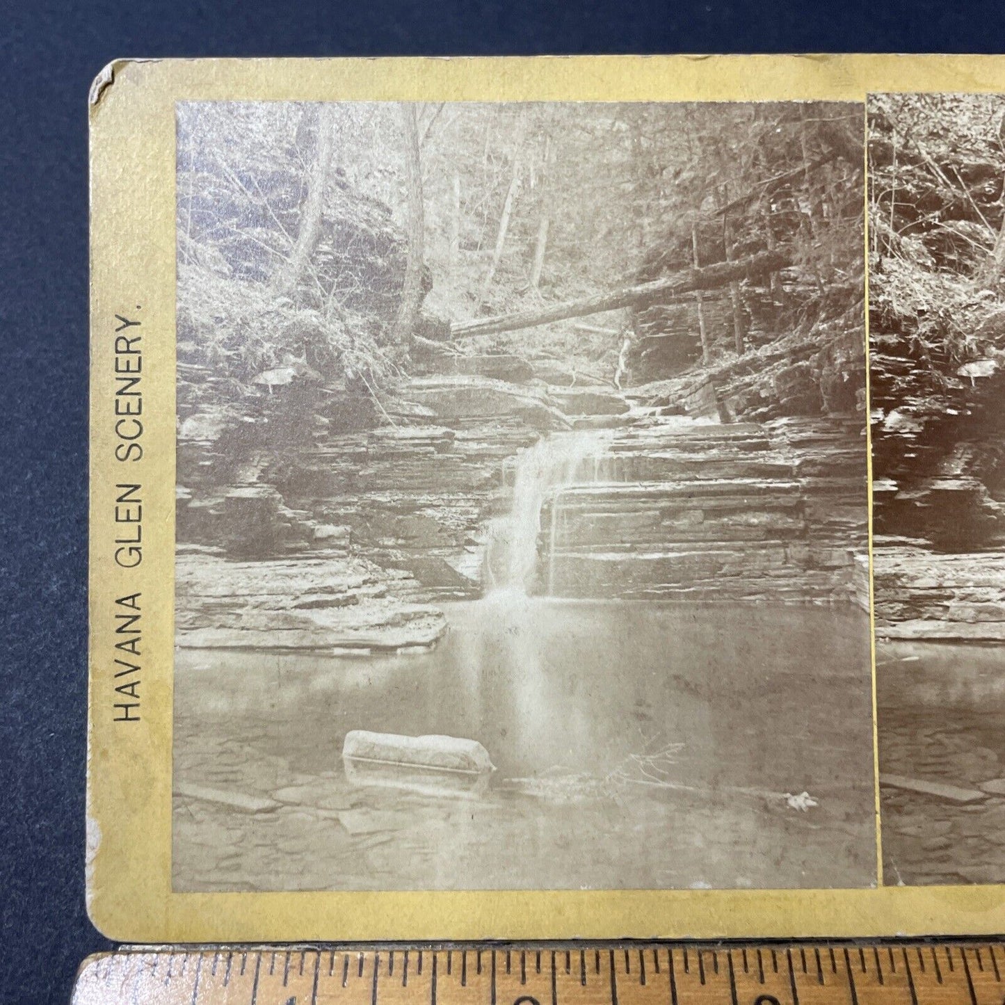 Antique 1870s Echo Falls Watkins Glen NY Batavia Stereoview Photo Card Q2222