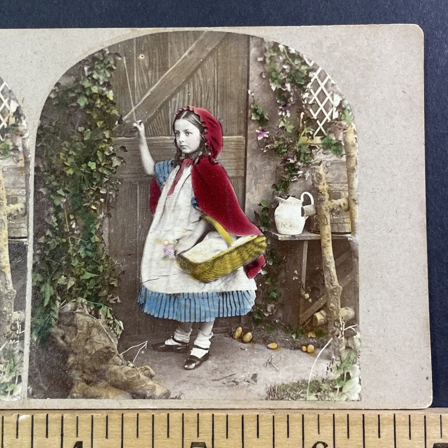 Little Red Riding Hood Stereoview Hand Colored Photo Antique c1870 X1507