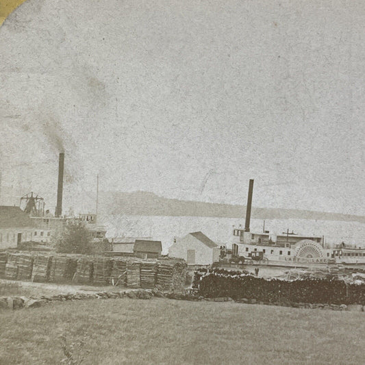 Antique 1860s Steamboats Center Harbor New Hampshire Stereoview Photo Card V2028