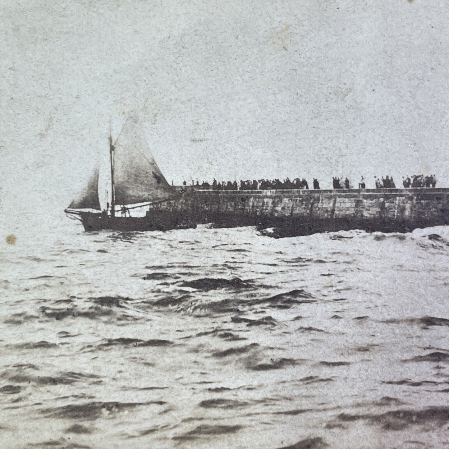 A Fisherman's Schooner in Rough Seas Stereoview Antique c1850s X4217