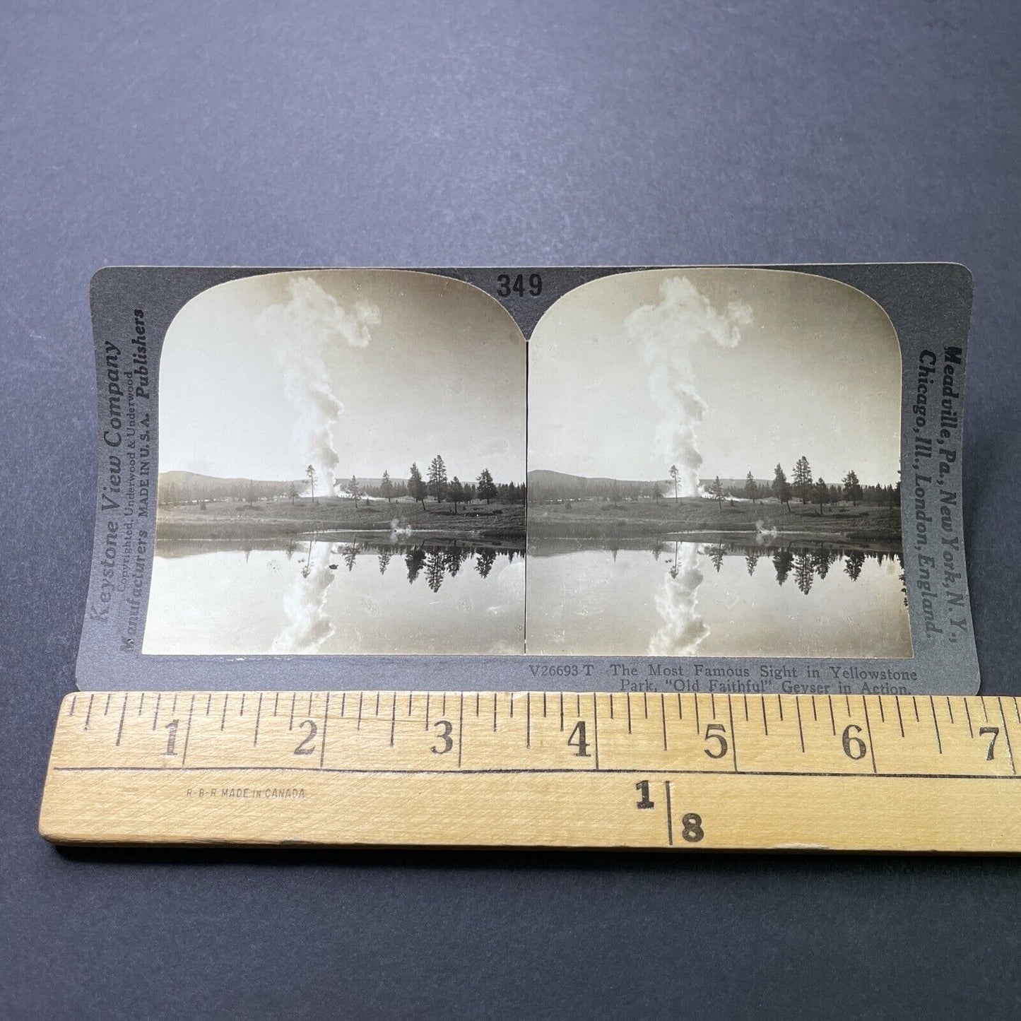 Antique 1910s Old Faithful Geyser Yellowstone Park Stereoview Photo Card P3177