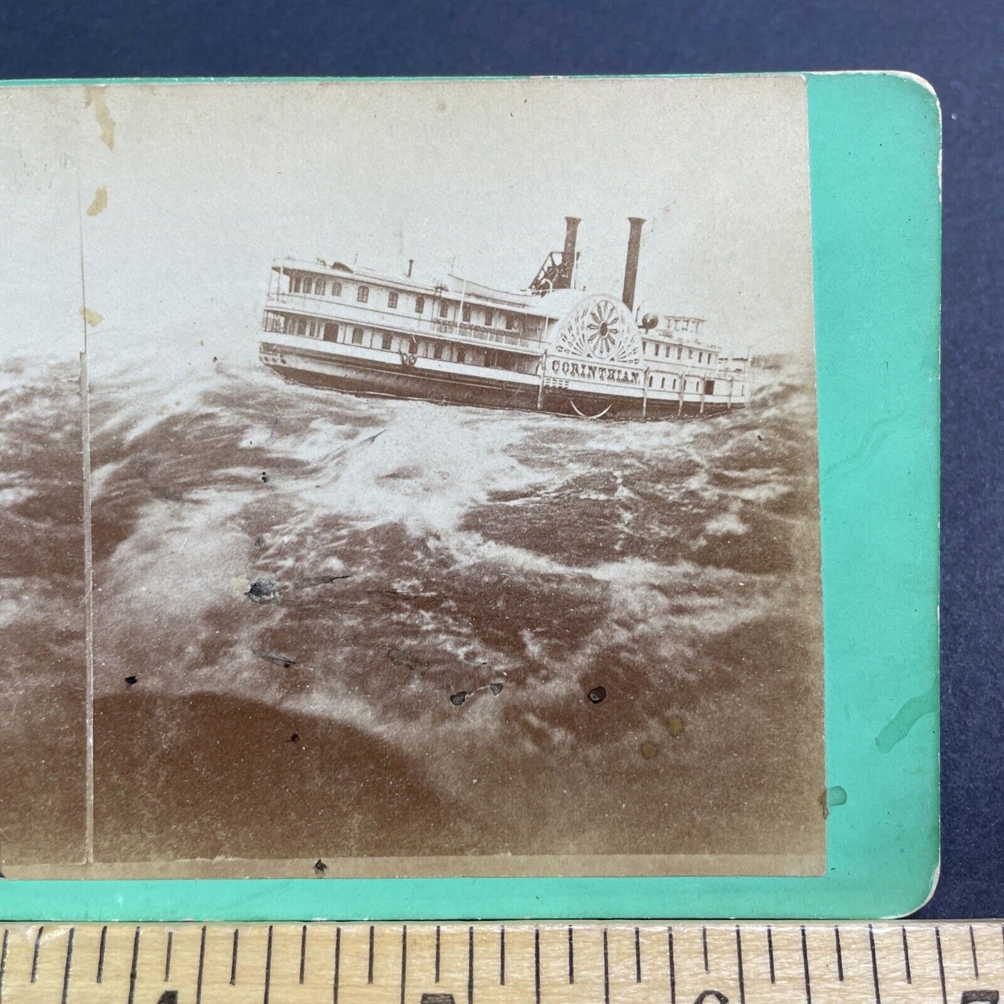 Antique 1860s Steam Ship In Rough Lake Ontario Storm Stereoview Photo Card V462