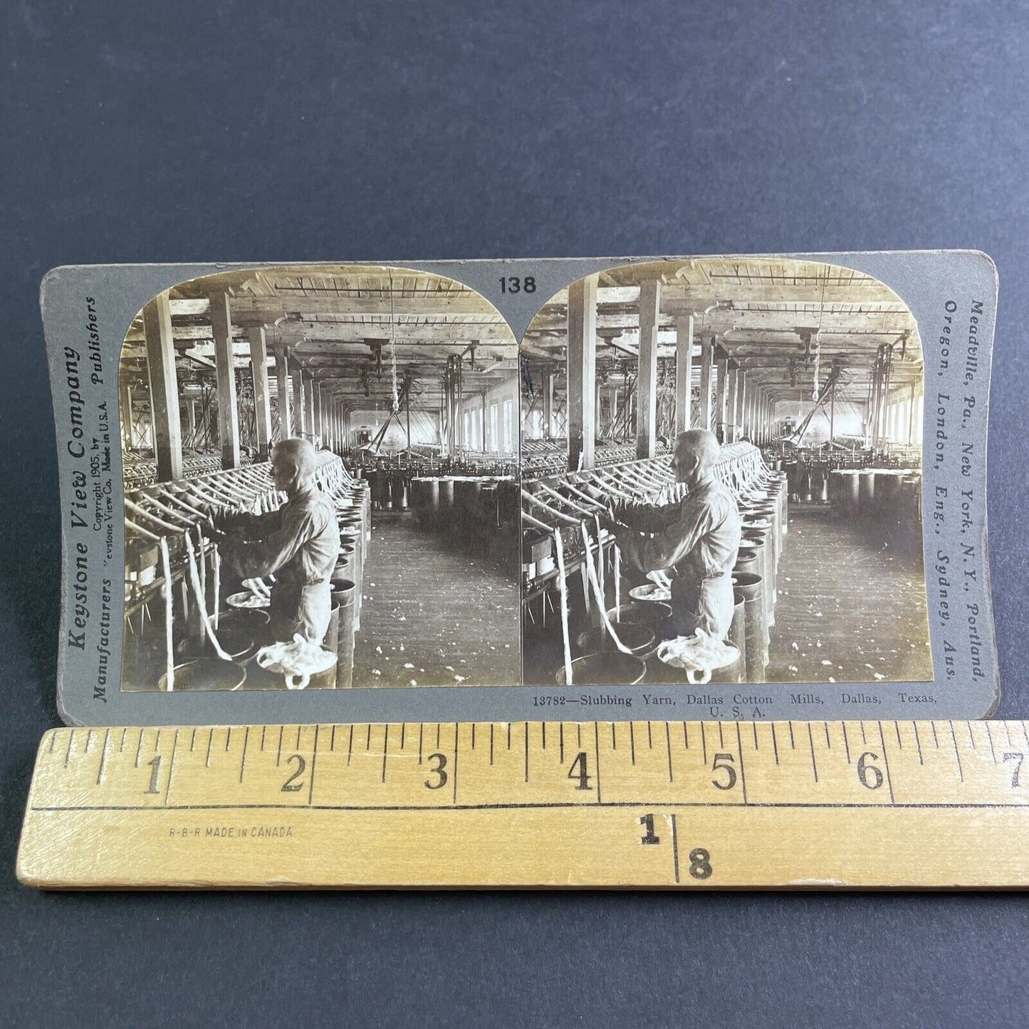 Antique 1905 Cotton Yarn Machine Dallas Mill Texas Stereoview Photo Card P2200