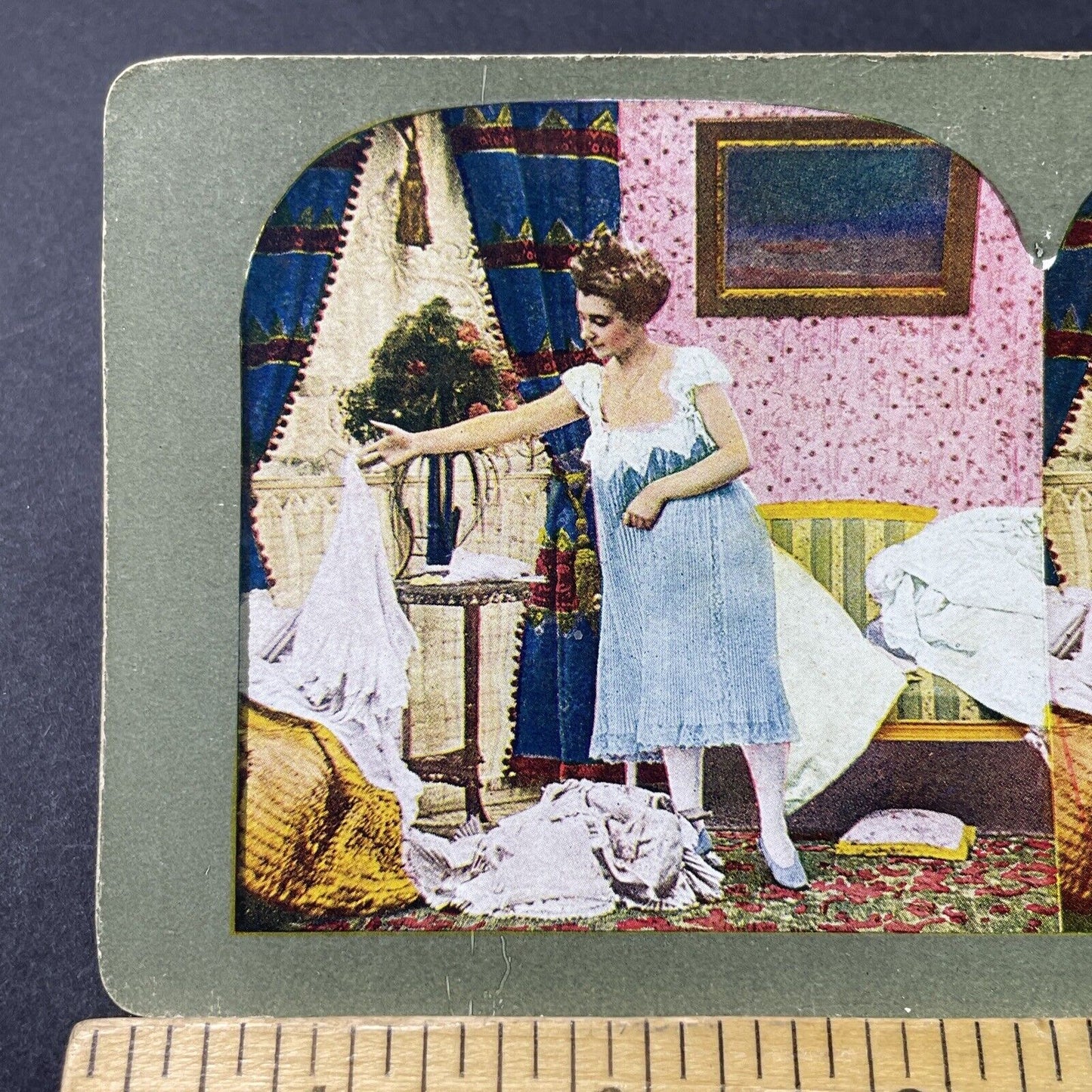 Antique 1890s Woman Getting Undressed End Of Night Stereoview Photo Card P3091