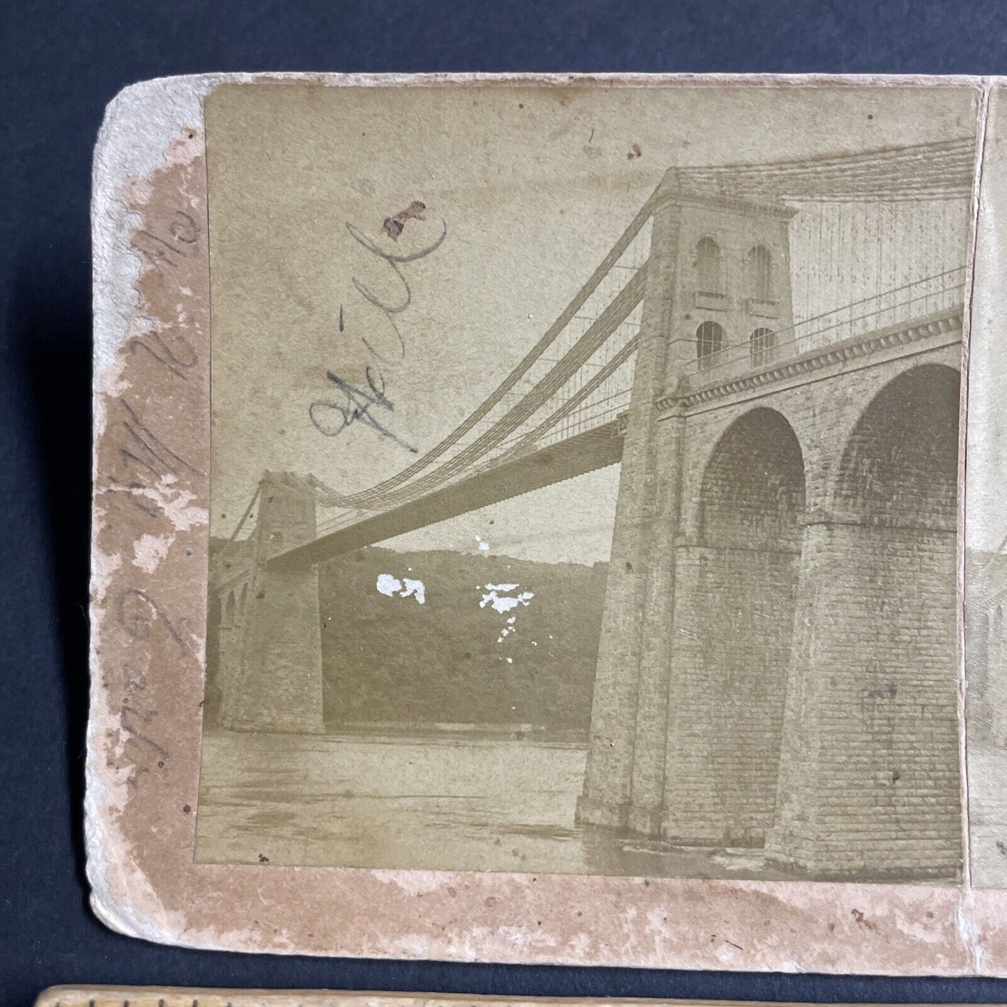 Antique 1891 Great Menai Bridge Wales England Stereoview Photo Card P4518