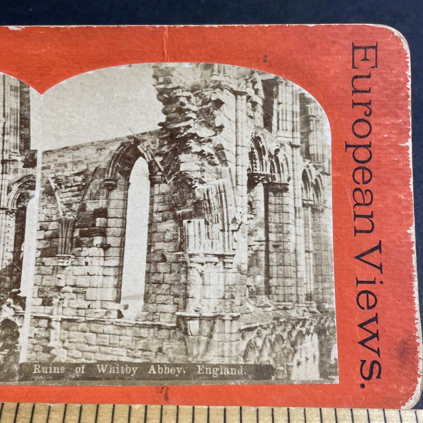 Antique 1860s Whitby Abbey Ruins England UK Stereoview Photo Card P4380