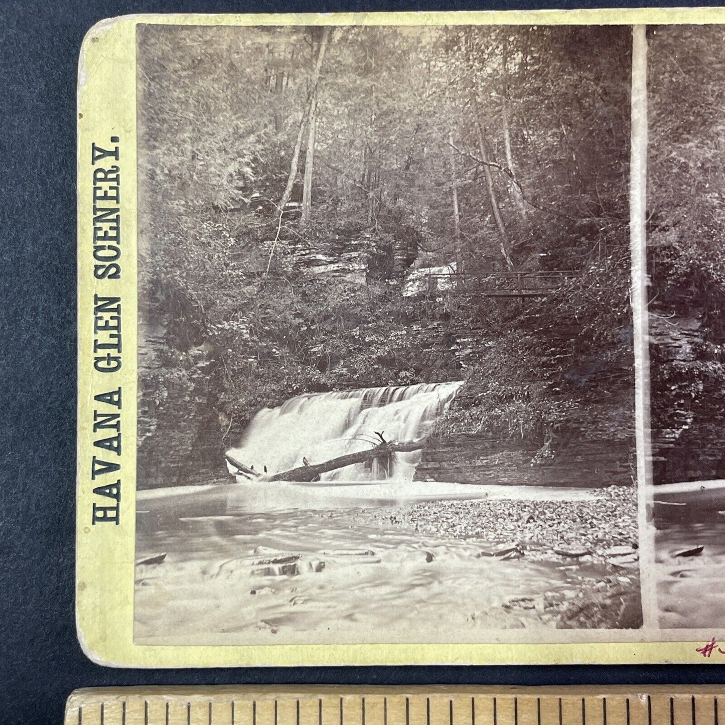 Portal Cascade Watkins Glen Stereoview C.M. Marsh Antique c1865 Y1755