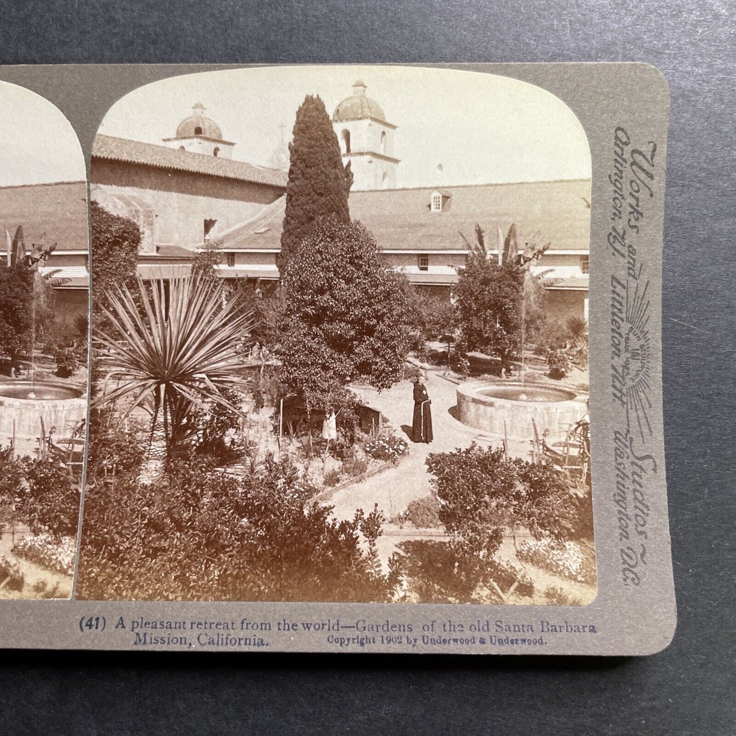 Antique 1902 Santa Barbara California Hotel Mission Stereoview Photo Card P1396