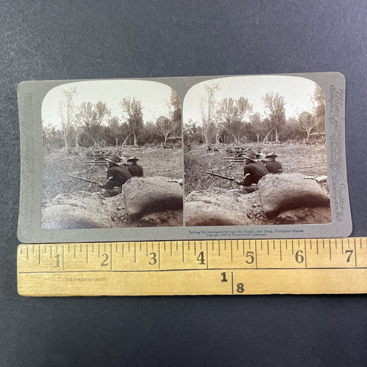 US Troops Shoot At Jungle Insurgents Stereoview Philippines Antique c1899 X2735