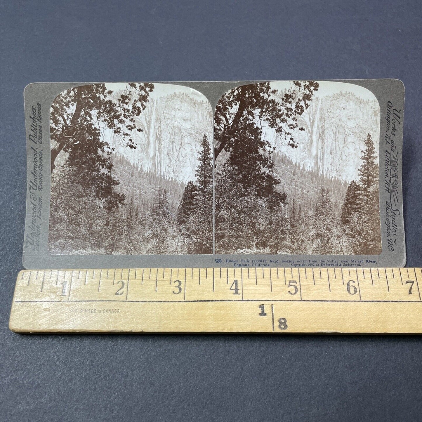 Antique 1902 Ribbon Falls Yosemite California Stereoview Photo Card V2157