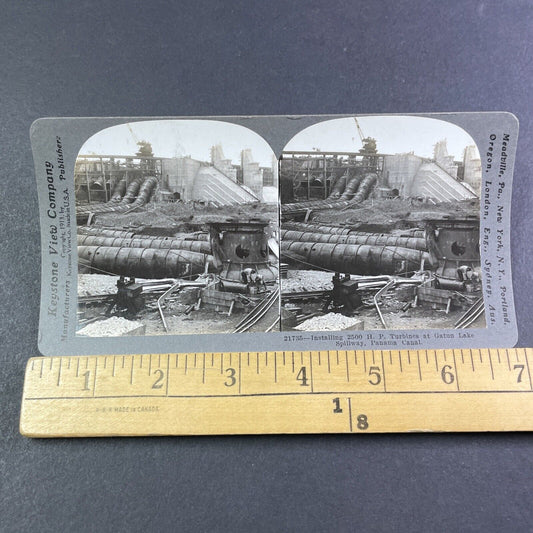 Massive Turbines Gatun Lake Panama Canal Stereoview Antique c1913 Y2822