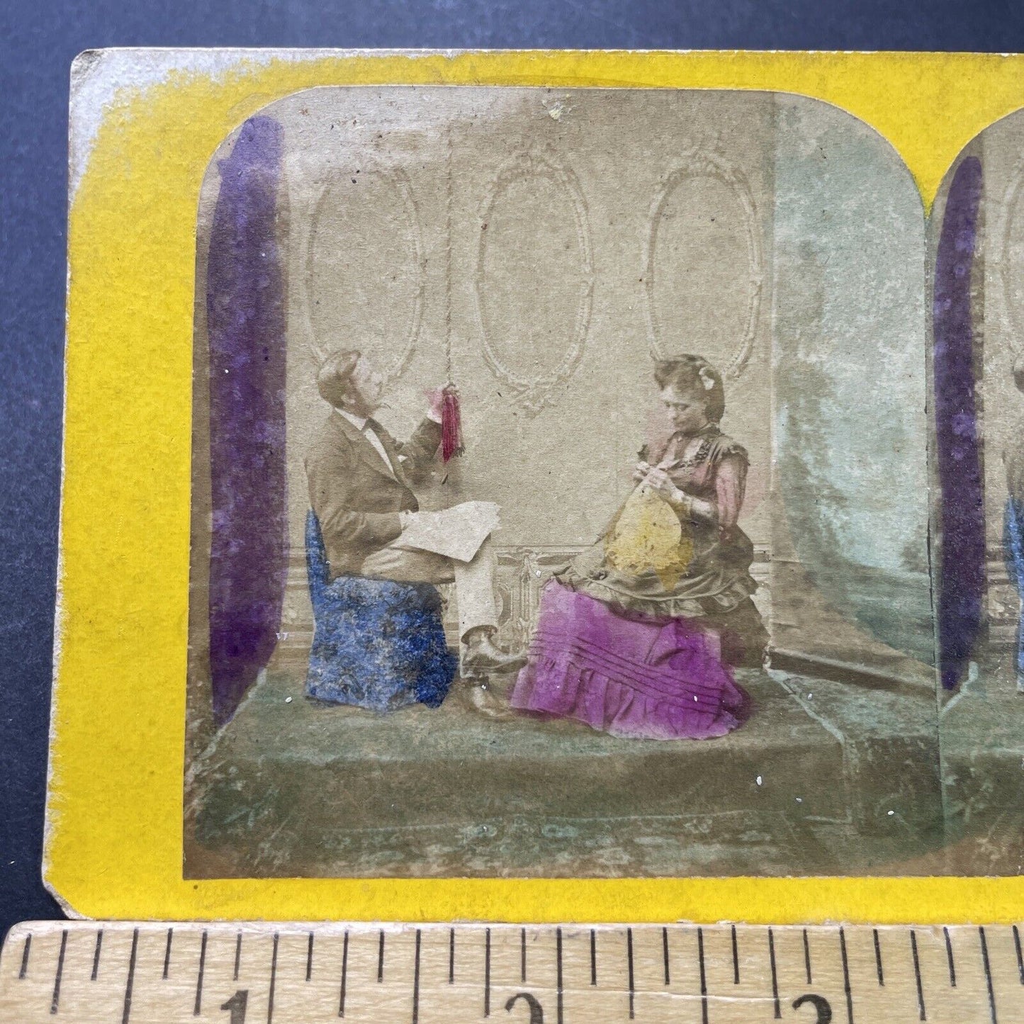 Antique 1850s Man And Woman Ring Maid For Tea Stereoview Photo Card P4006