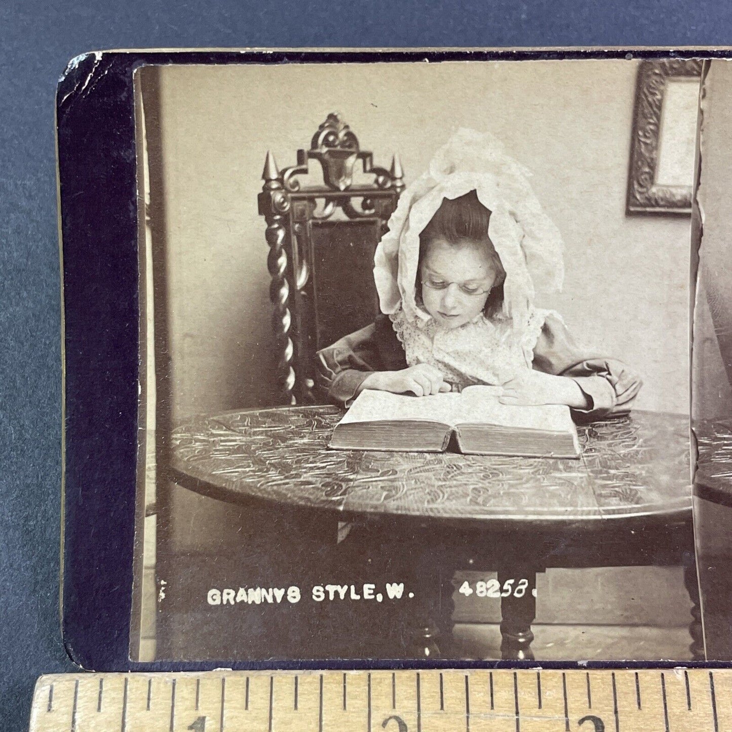 Girl Dresses Up As Her Grandmother Stereoview Antique c1880s Y2777