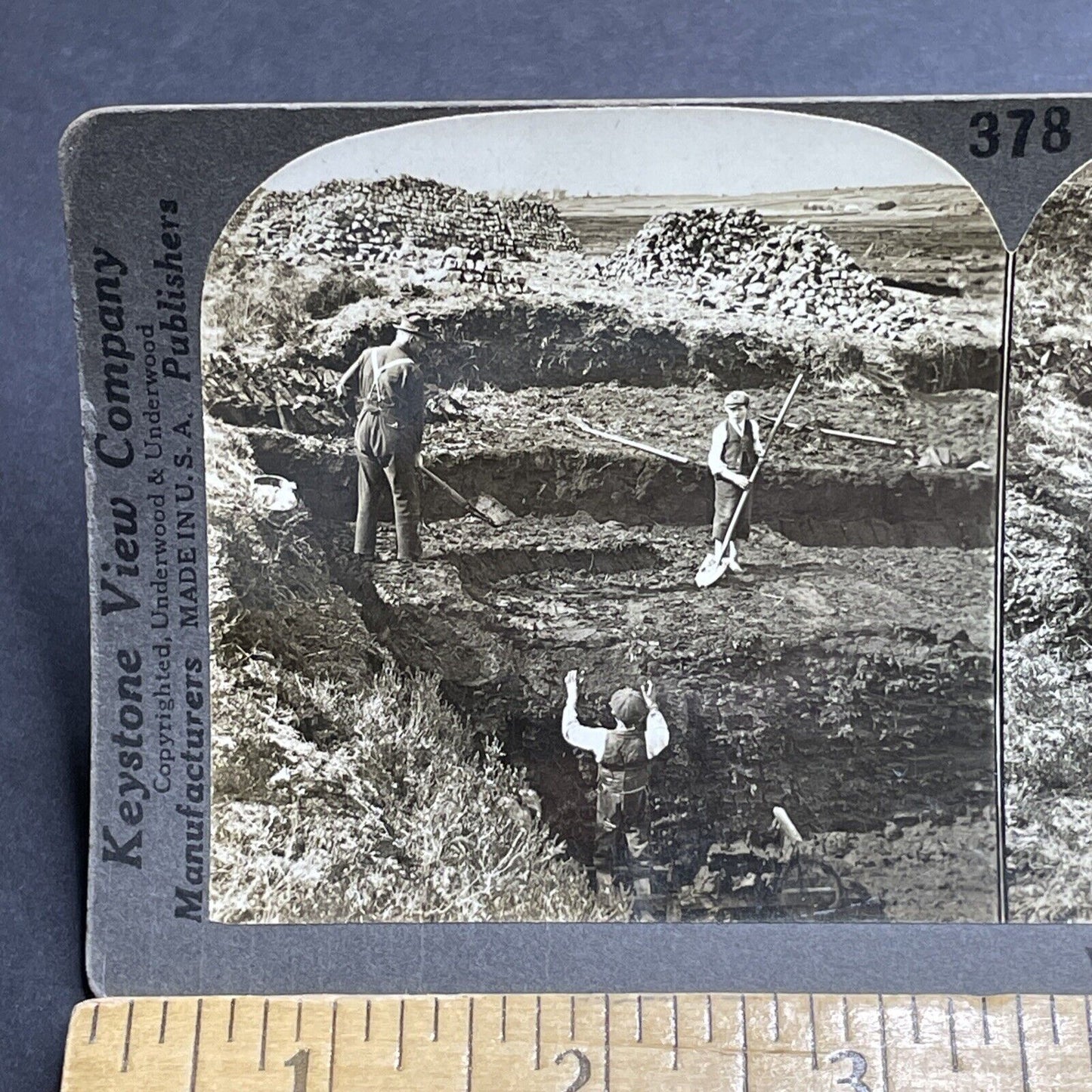 Antique 1920s Peat Farming In Roscommon Ireland Stereoview Photo Card P2015