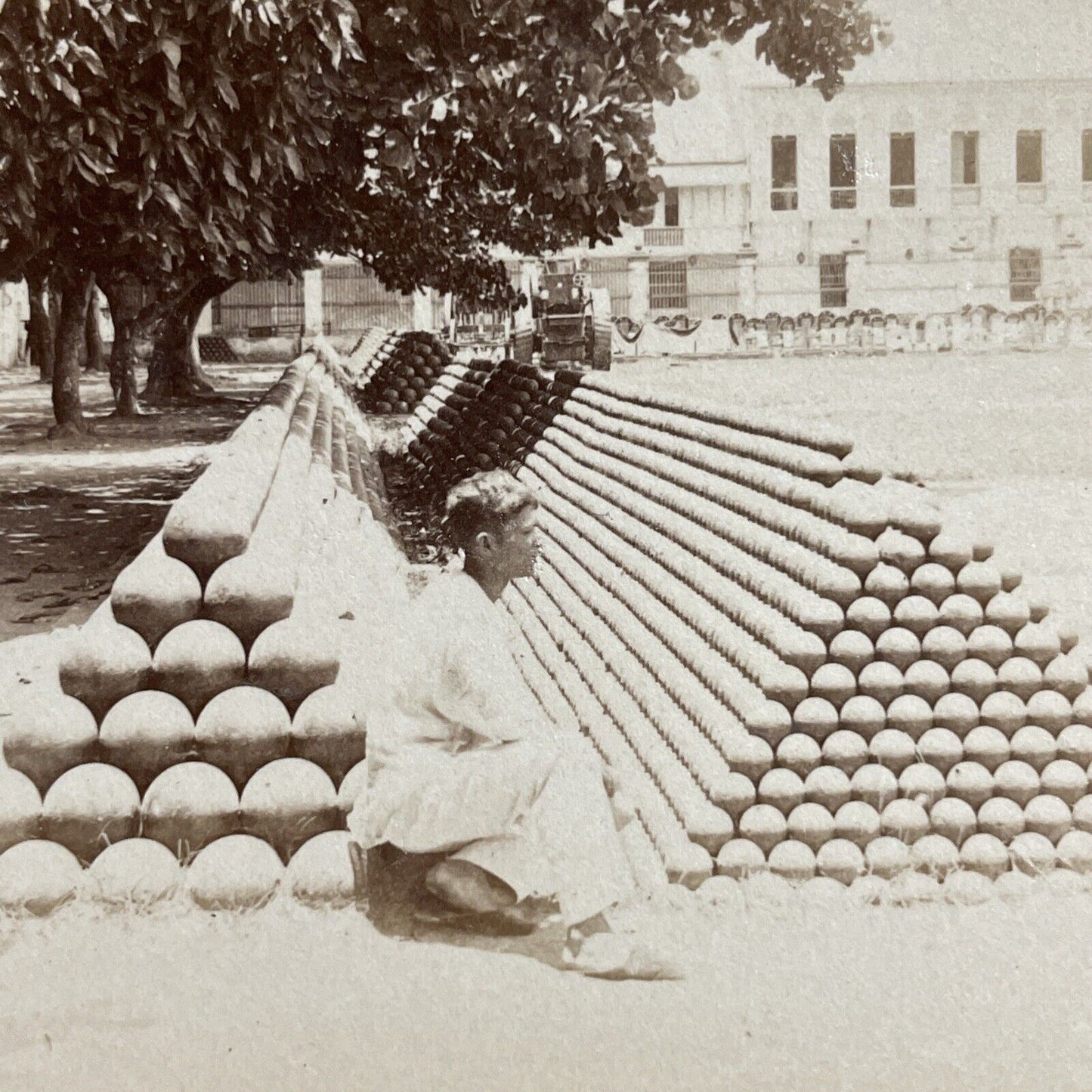 Antique 1899 US Artillery Canonball Ammunition Manila Stereoview Photo Card 4985