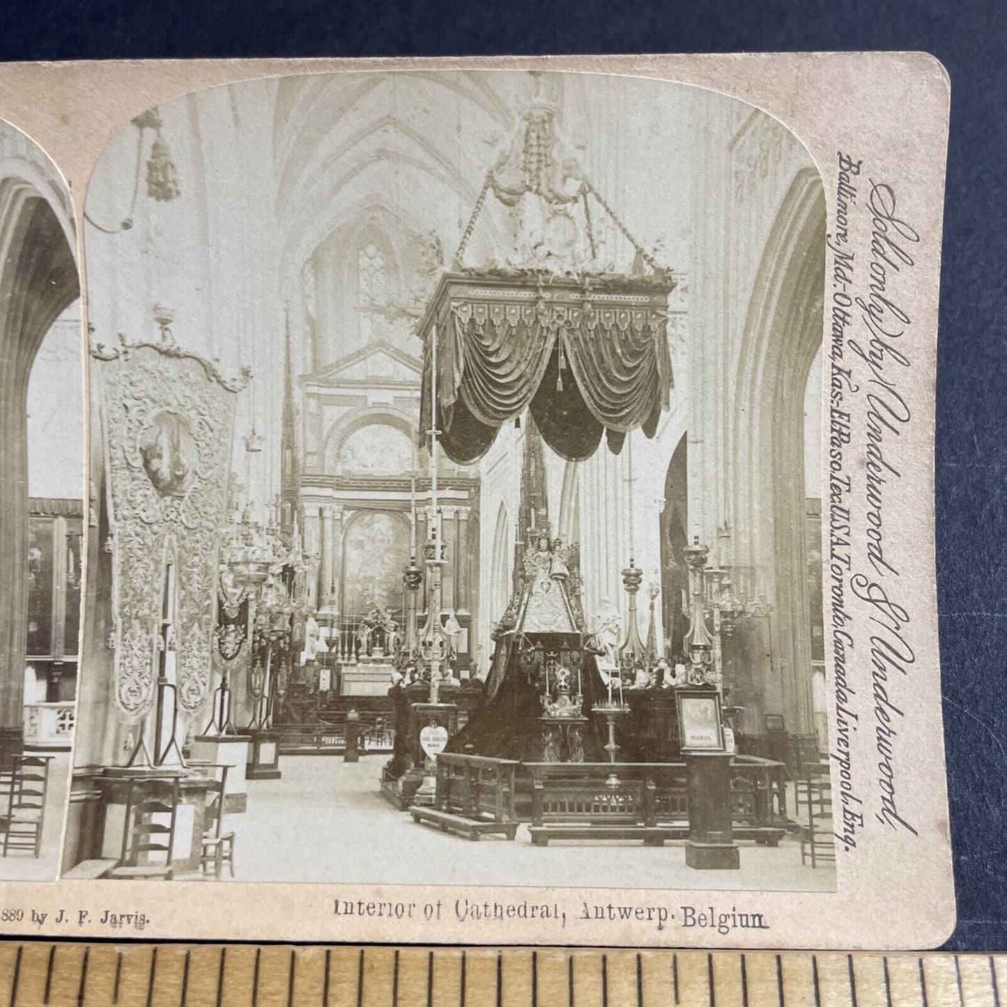 Antique 1889 Inside Great Cathedral Antwerp Belgium Stereoview Photo Card P4506