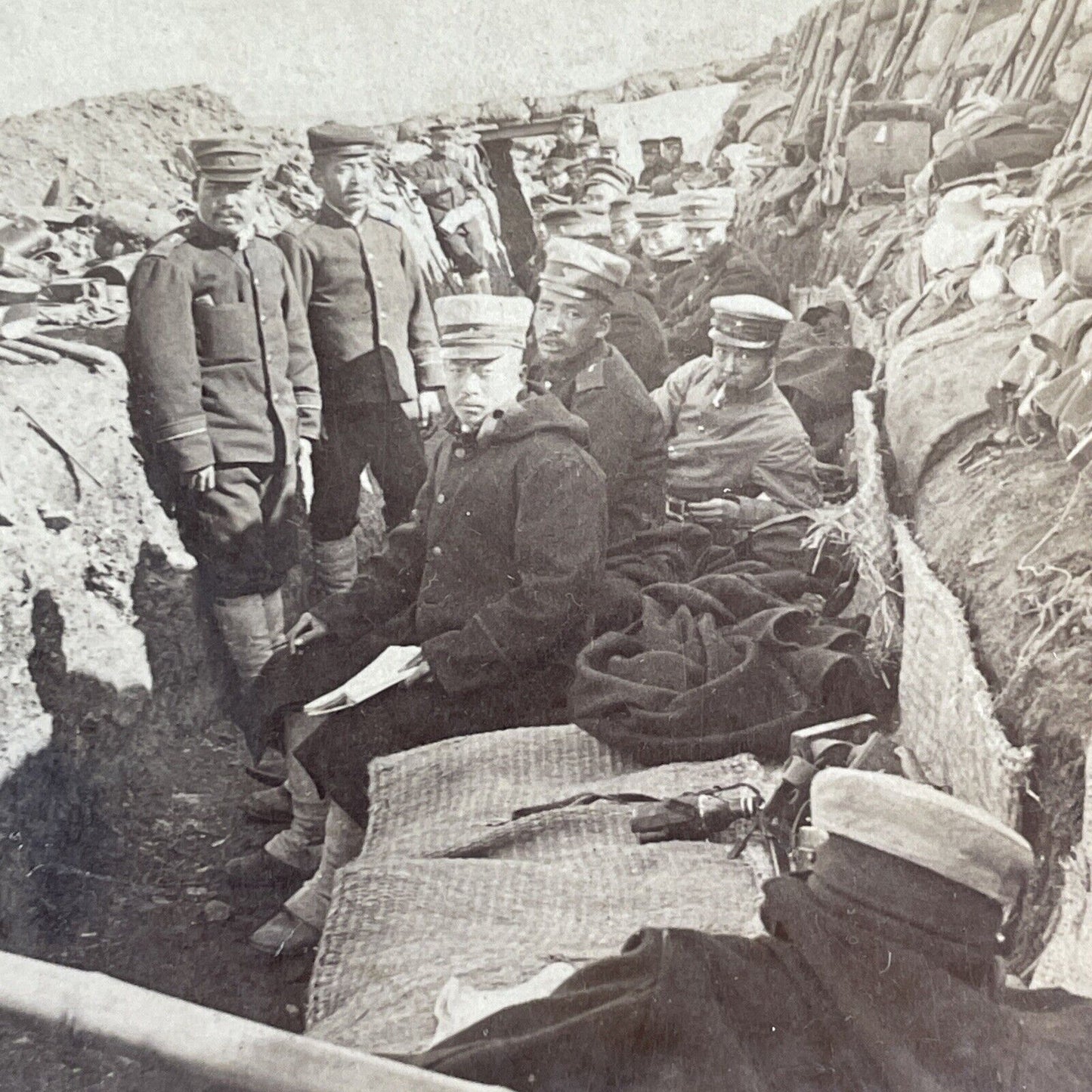 Japanese Infantry Trench Stereoview Russo-Sino War Antique c1905 X3884