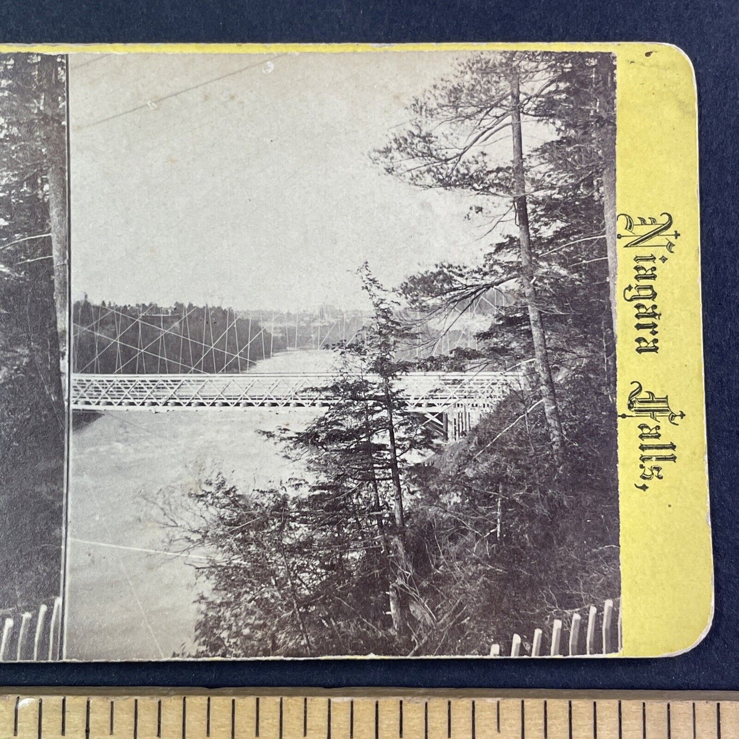 Niagara Falls Railroad Suspension Bridge Stereoview Leander Baker c1870s Y2515