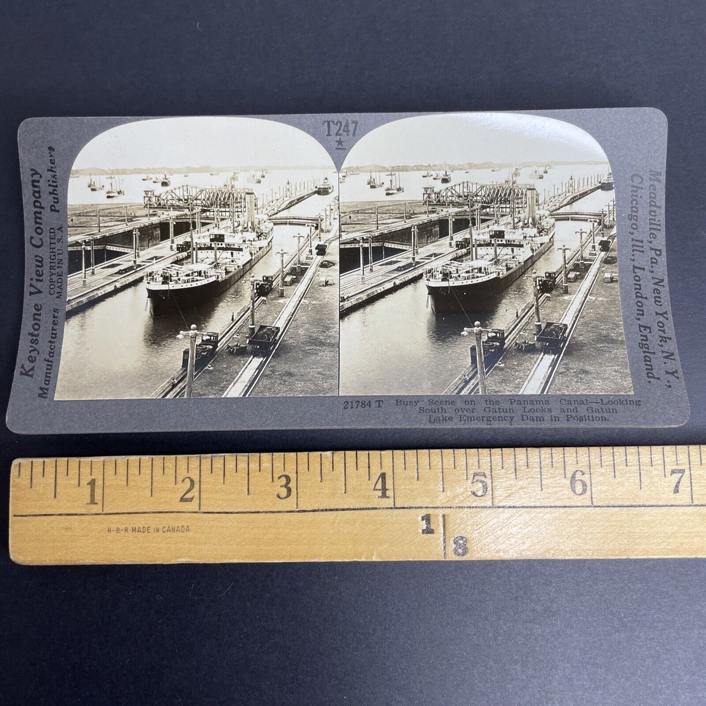 Antique 1915 Merchant Vessels Entering Panama Canal Stereoview Photo Card P925