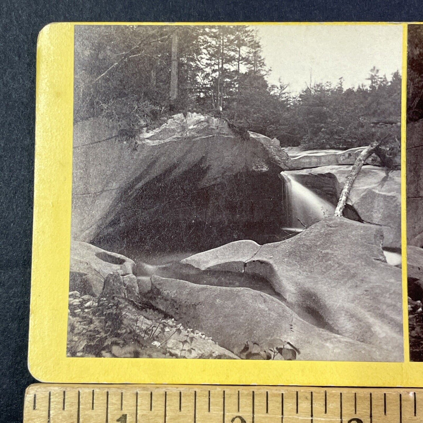 Franconia Notch River Basin Stereoview BW Kilburn Photo Card Antique c1872 X888