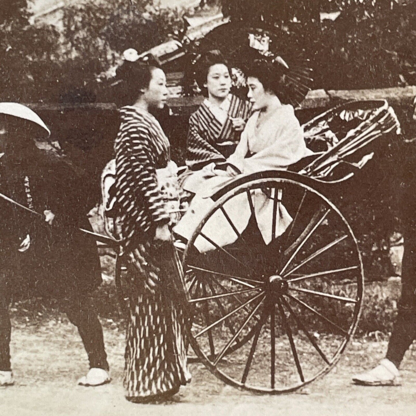 Japanese Carriage Taxi Cart Stereoview Kusakabe Kimbei Antique c1870 X3114 RARE
