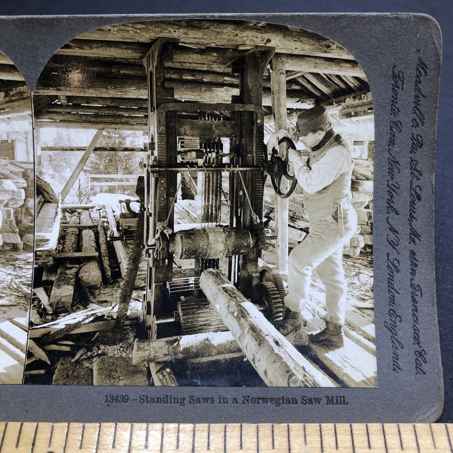 Antique 1906 Norwegian Timber Lumber Mill Stereoview Photo Card P1982