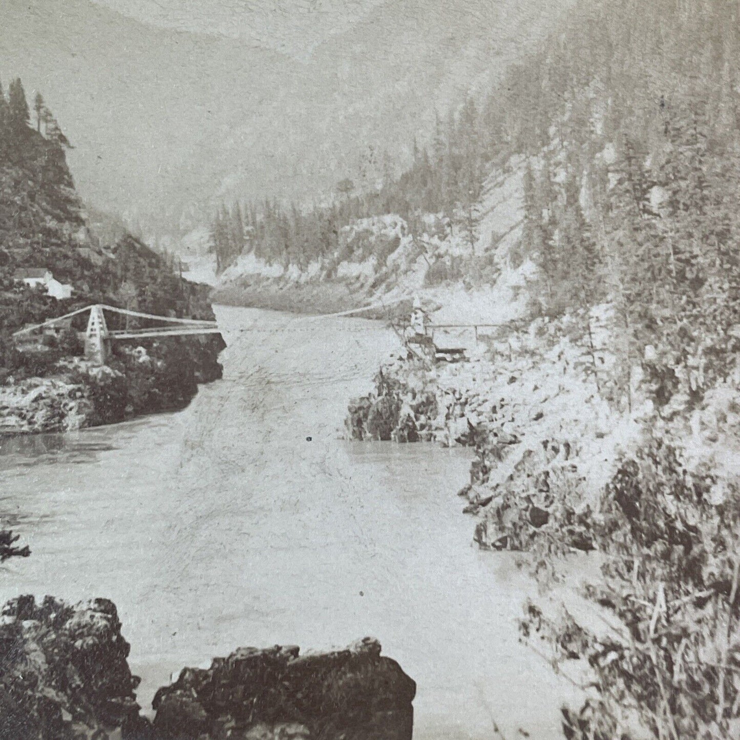 Spatsum Indian Reserve Bridge Stereoview British Columbia Canada c1903 Y858