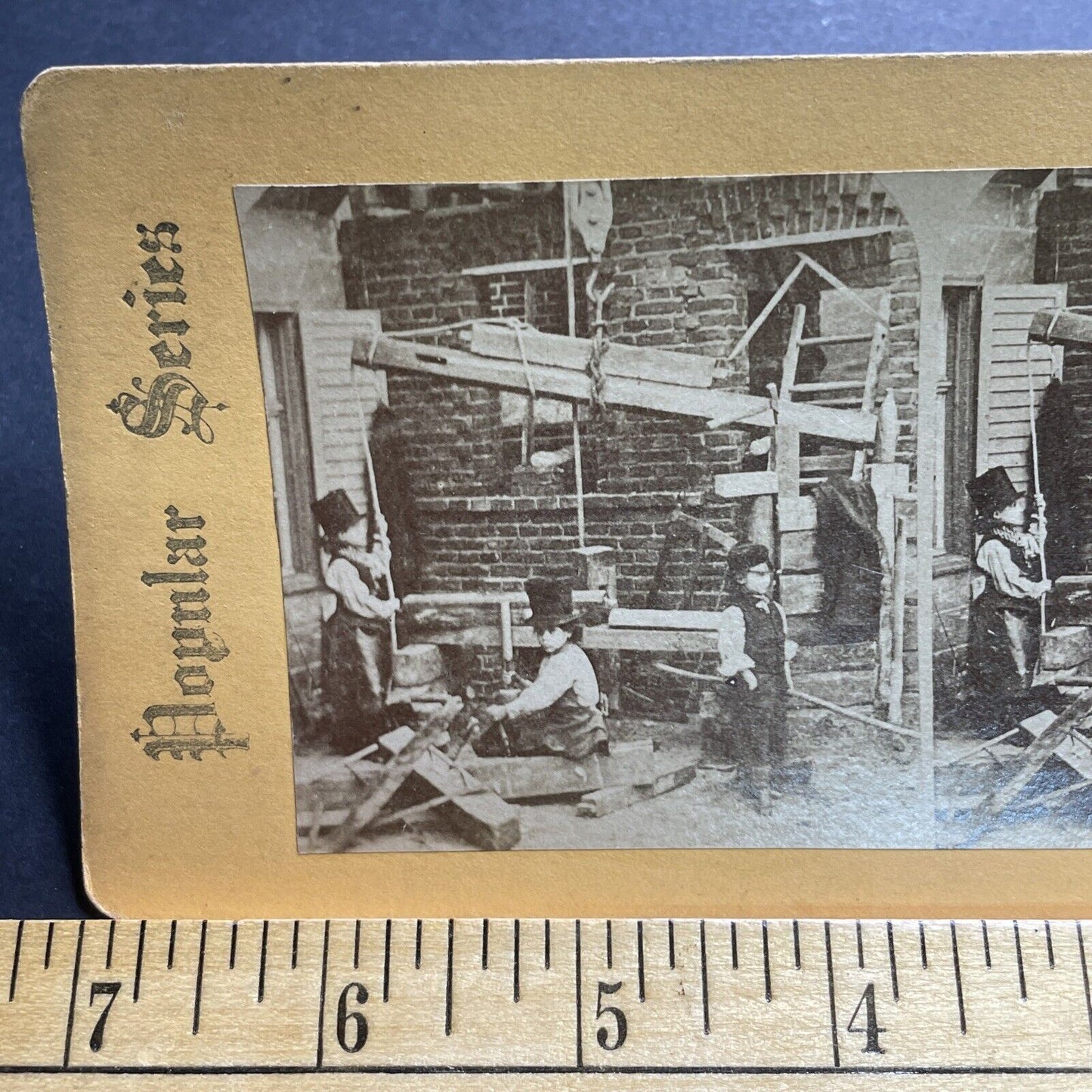 Antique 1860s Child Labor Roof Construction England Stereoview Photo Card P2090