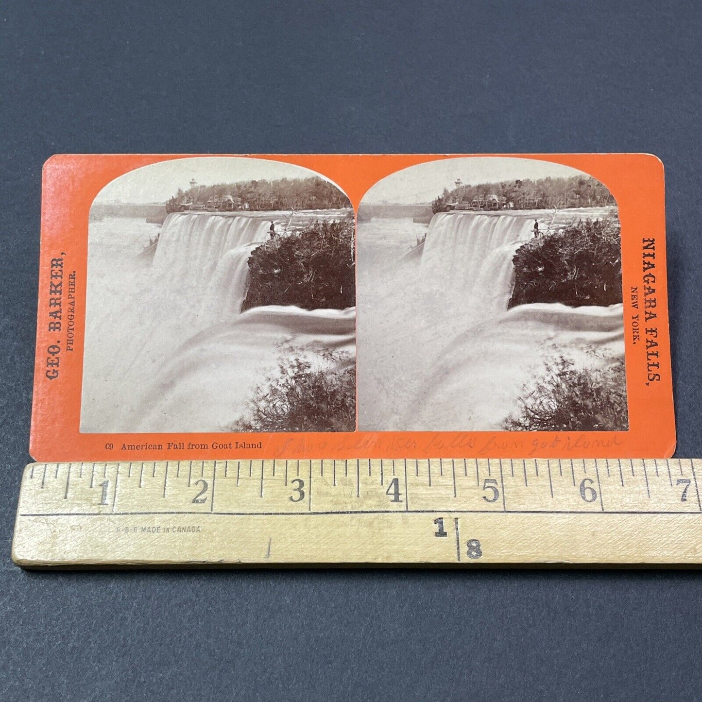 Antique 1860s Daredevil Standing Edge Niagara Falls Stereoview Photo Card V1855