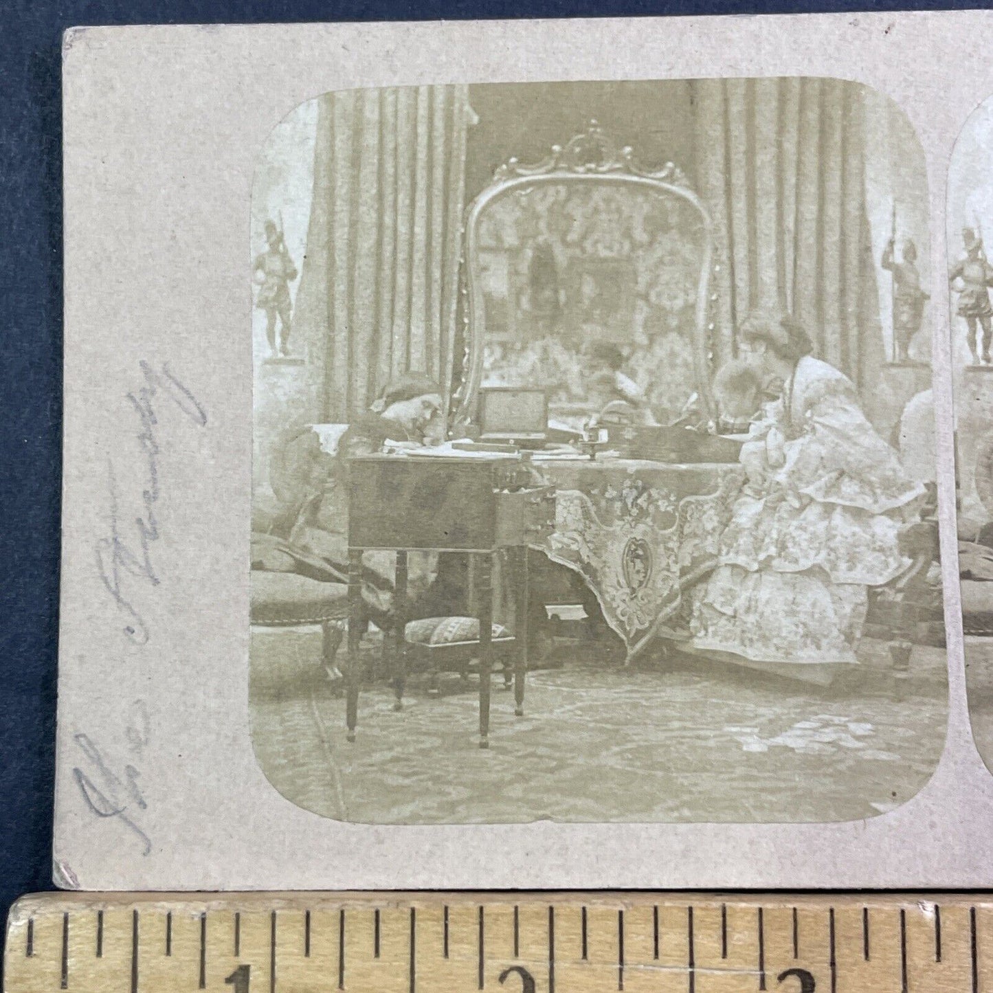 Children Doing Their School Homework Stereoview Antique c1855 X3794