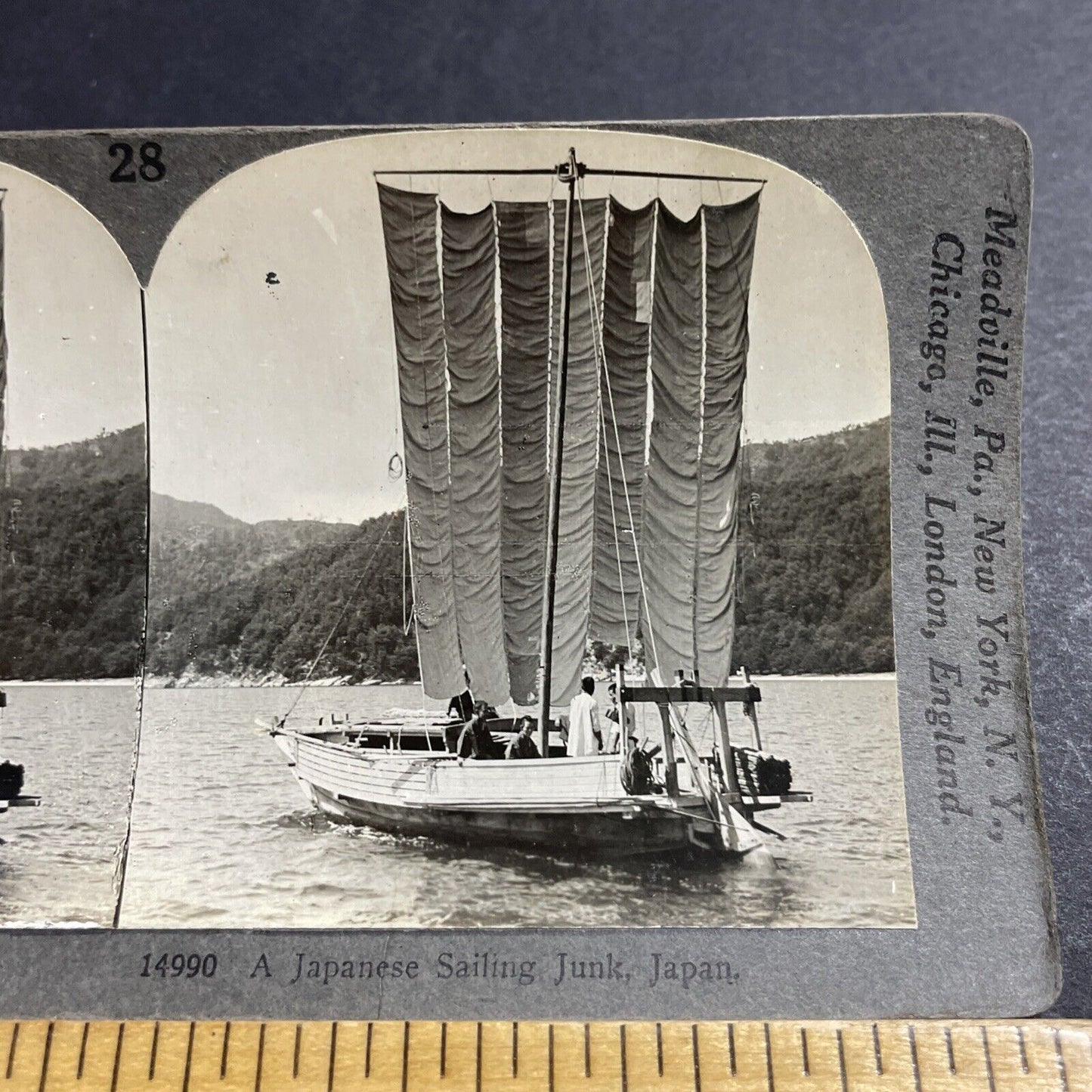 Antique 1910s Fishing Boat Sailboat Coast Of Japan Stereoview Photo Card P5039