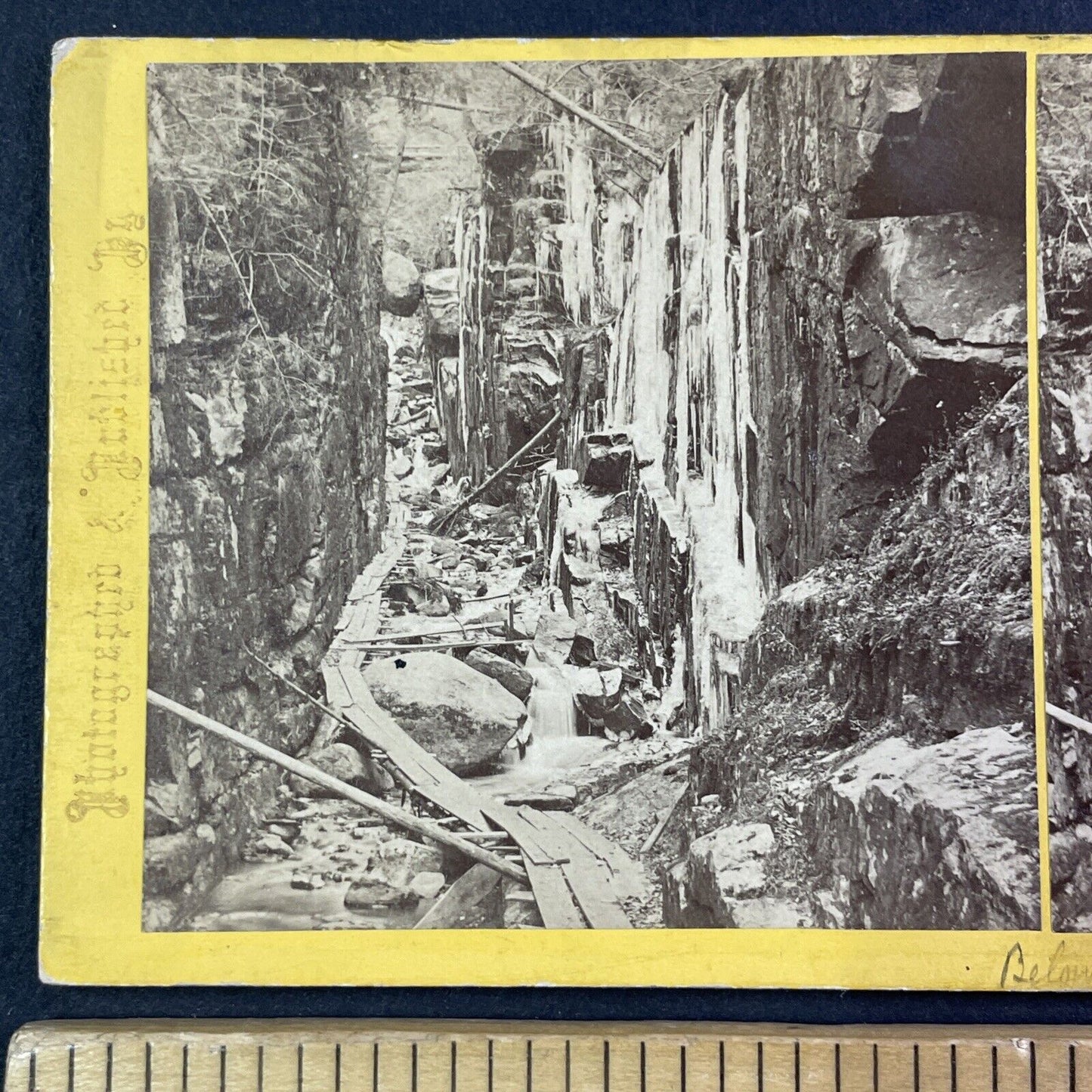 Franconia Notch Below Boulder Stereoview New Hampshire F.G. Weller c1870s Y927