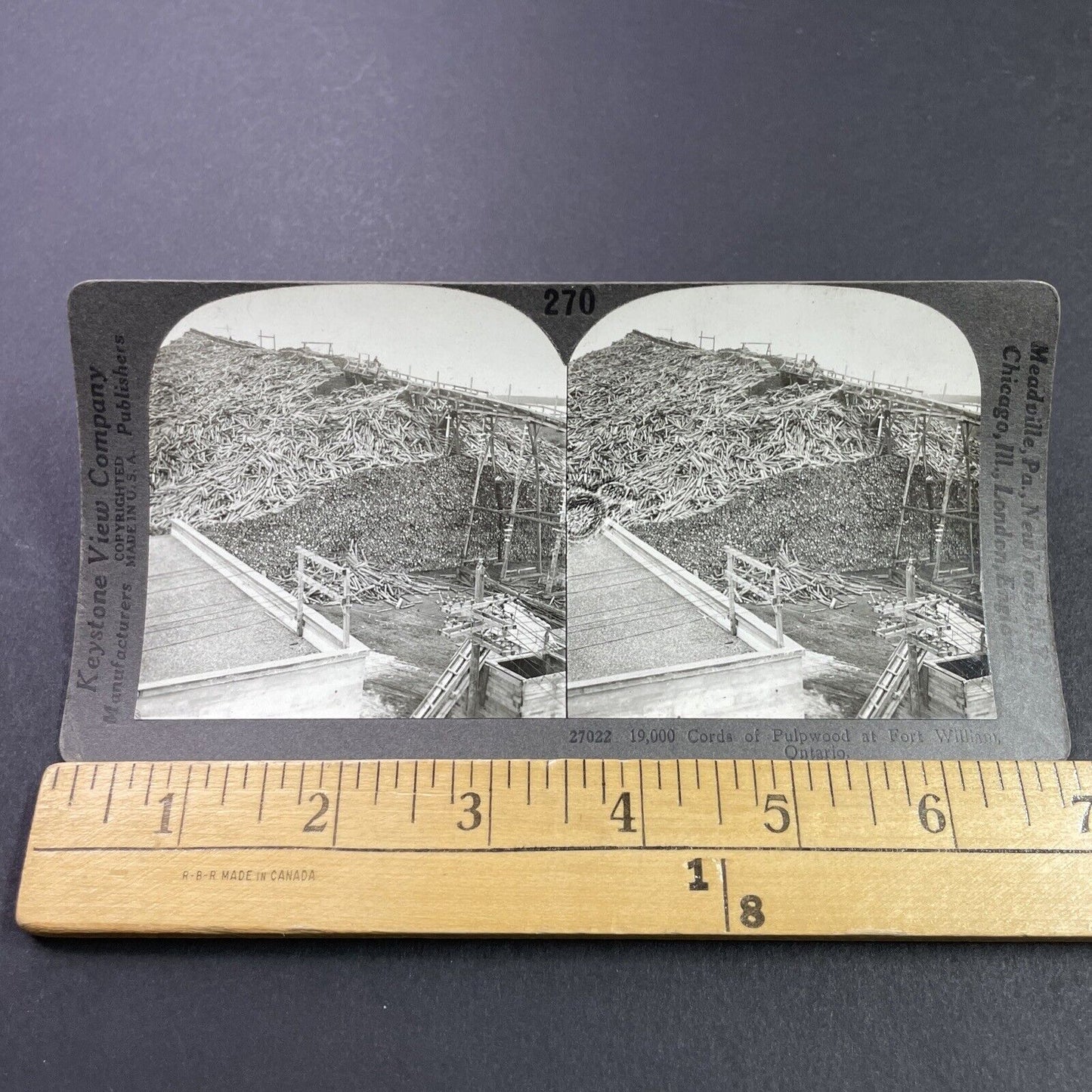 Antique 1910s Logging Camp Thunder Bay Ontario Stereoview Photo Card P3752