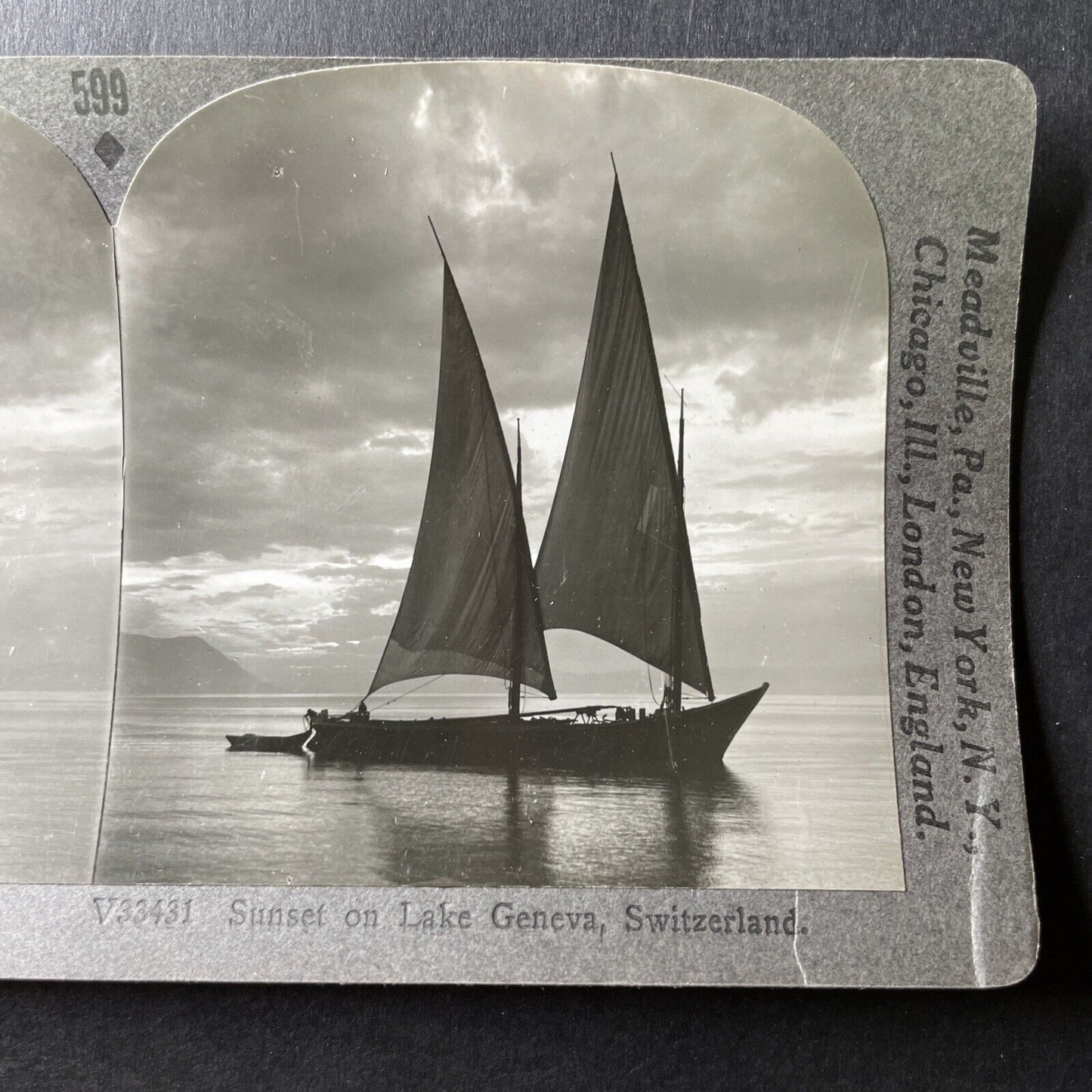 Antique 1909 Fishing Vessel Lake Geneva Switzerland Stereoview Photo Card P1013