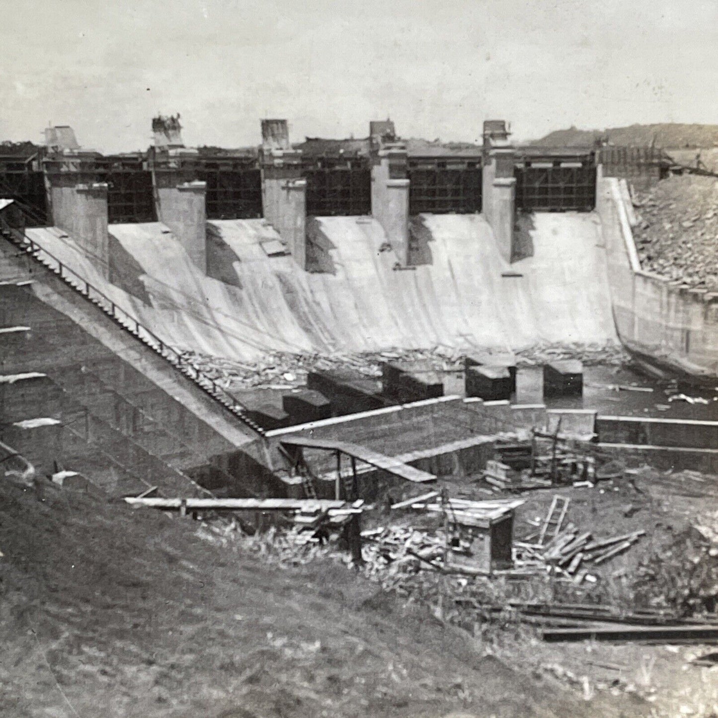 Gatun Dam Spillway Construction Panama Canal Stereoview Antique c1913 Y2823