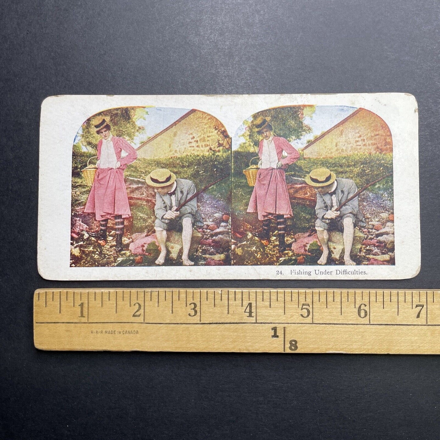 Antique 1906 Woman Seduces Fisherman Stereoview Photo Card P1194