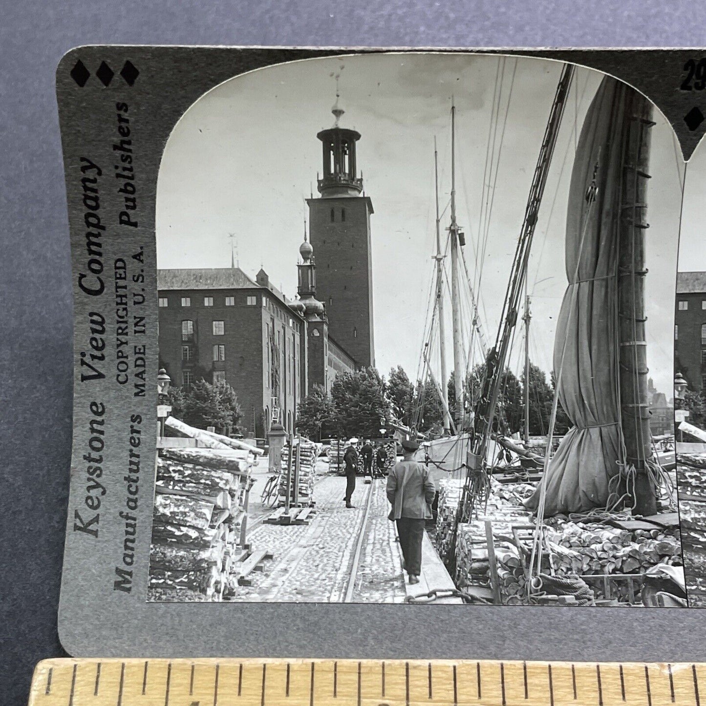 Antique 1920s Logging Boats In Stockholm Sweden Stereoview Photo Card V3010