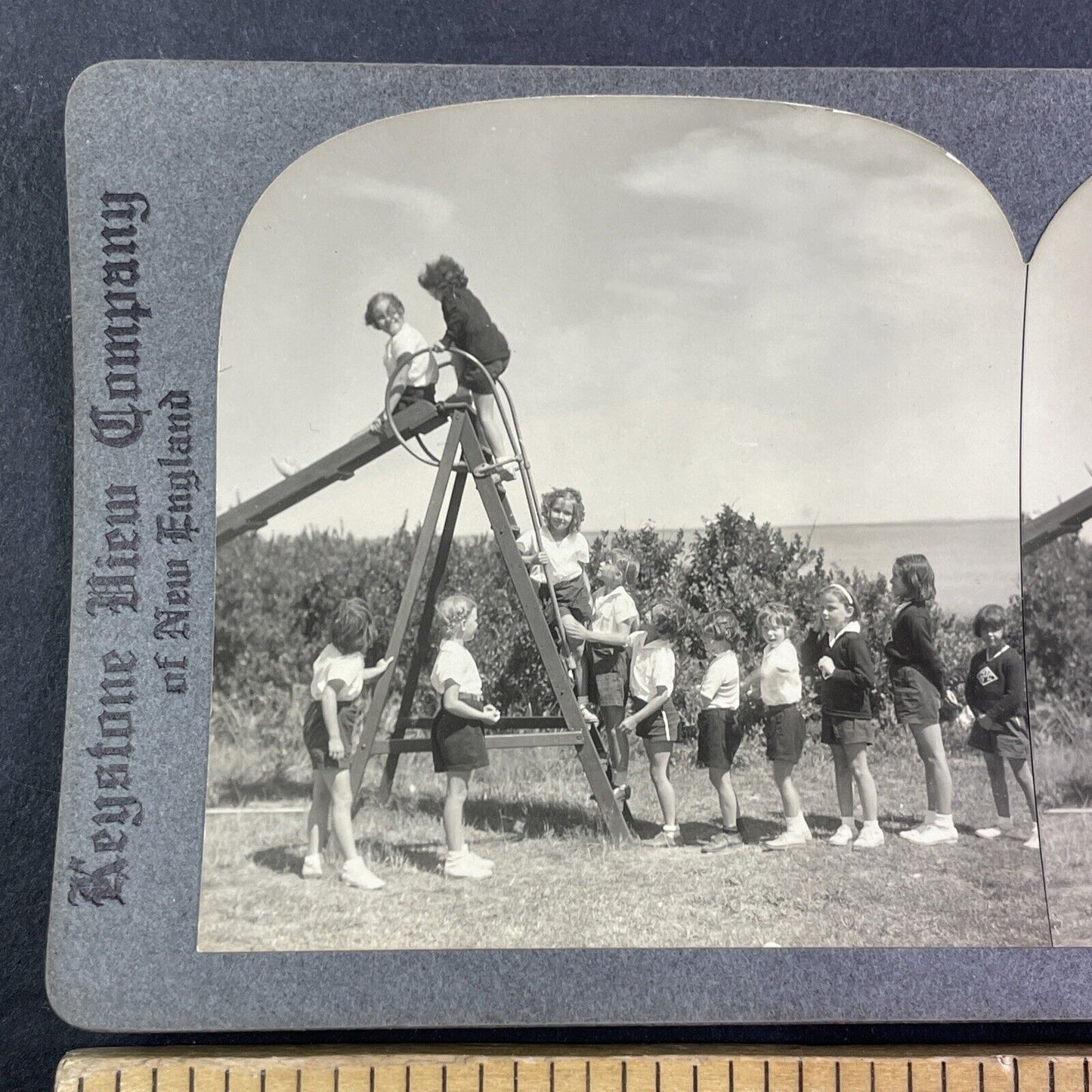 Children Playing on a Slide Stereoview Scarce Late Period View c1935 Y2249