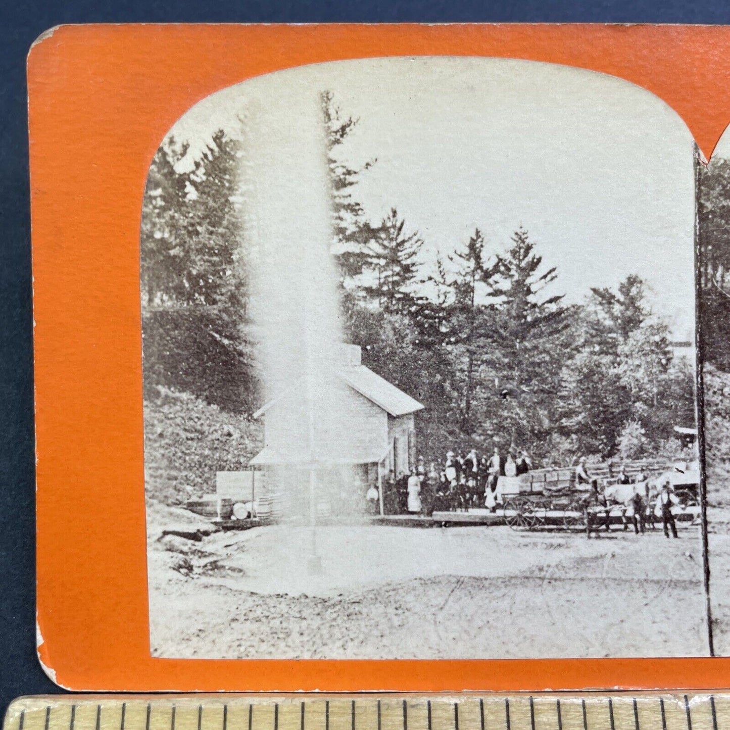 Antique 1870s Spouting Spring Saratoga Springs NY Stereoview Photo Card V495