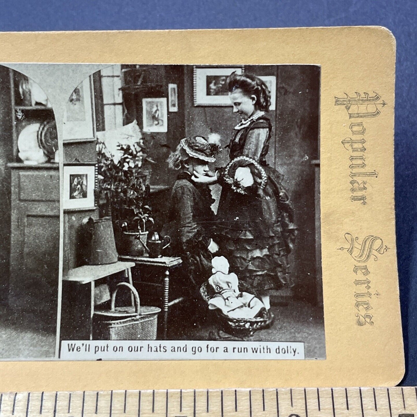 Antique 1870s Teenage Victorian Girls In Dresses Stereoview Photo Card V3274