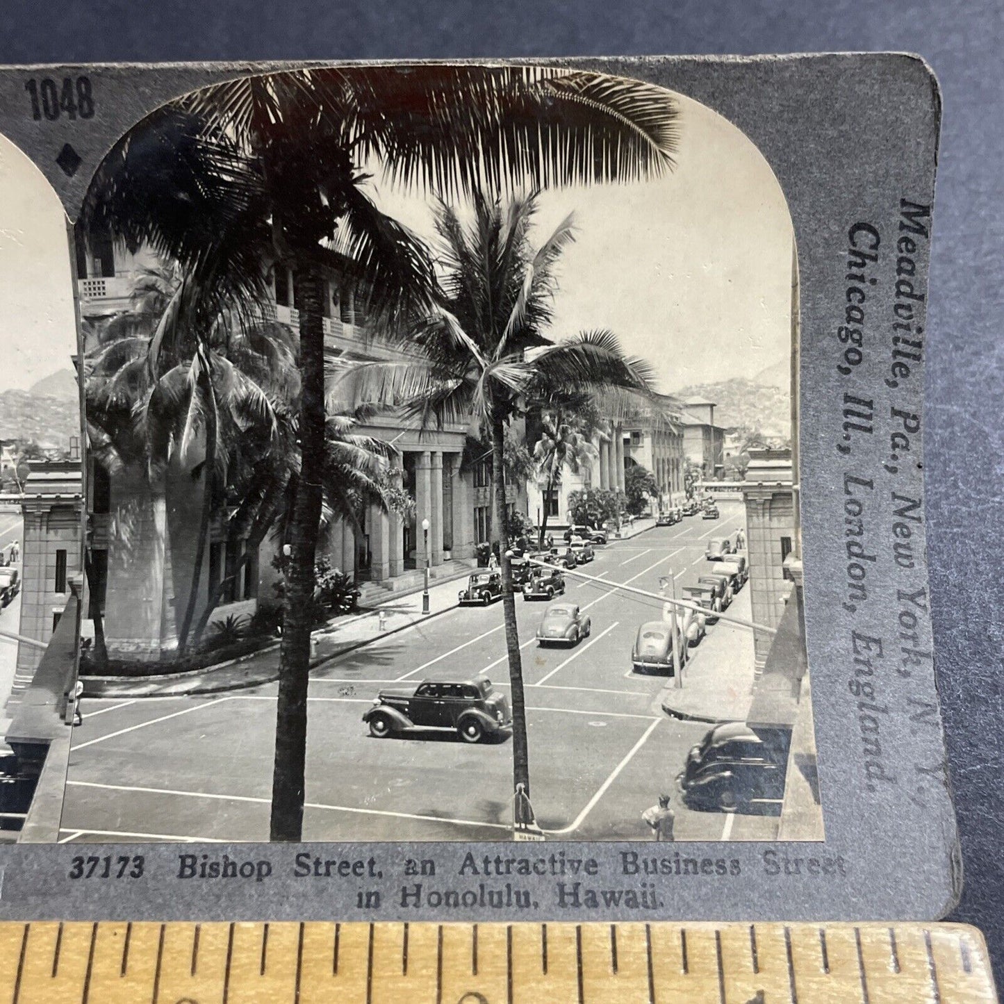 Antique 1930s Bishop Street Honolulu Hawaii Stereoview Photo Card P4974