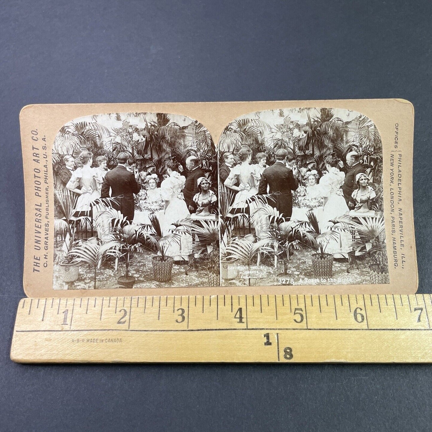 Antique 1897 A Wine Toast At Couples Wedding Stereoview Photo Card P3374