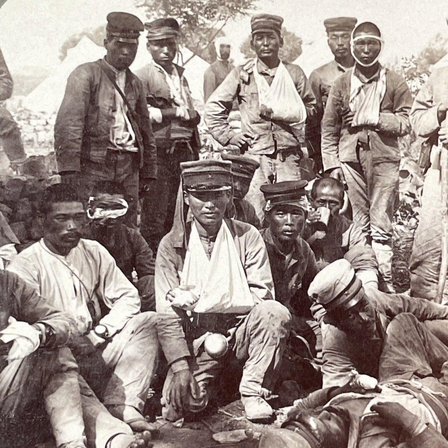 Injured Japanese Soldiers In Dalian China Stereoview Antique c1904 X2801