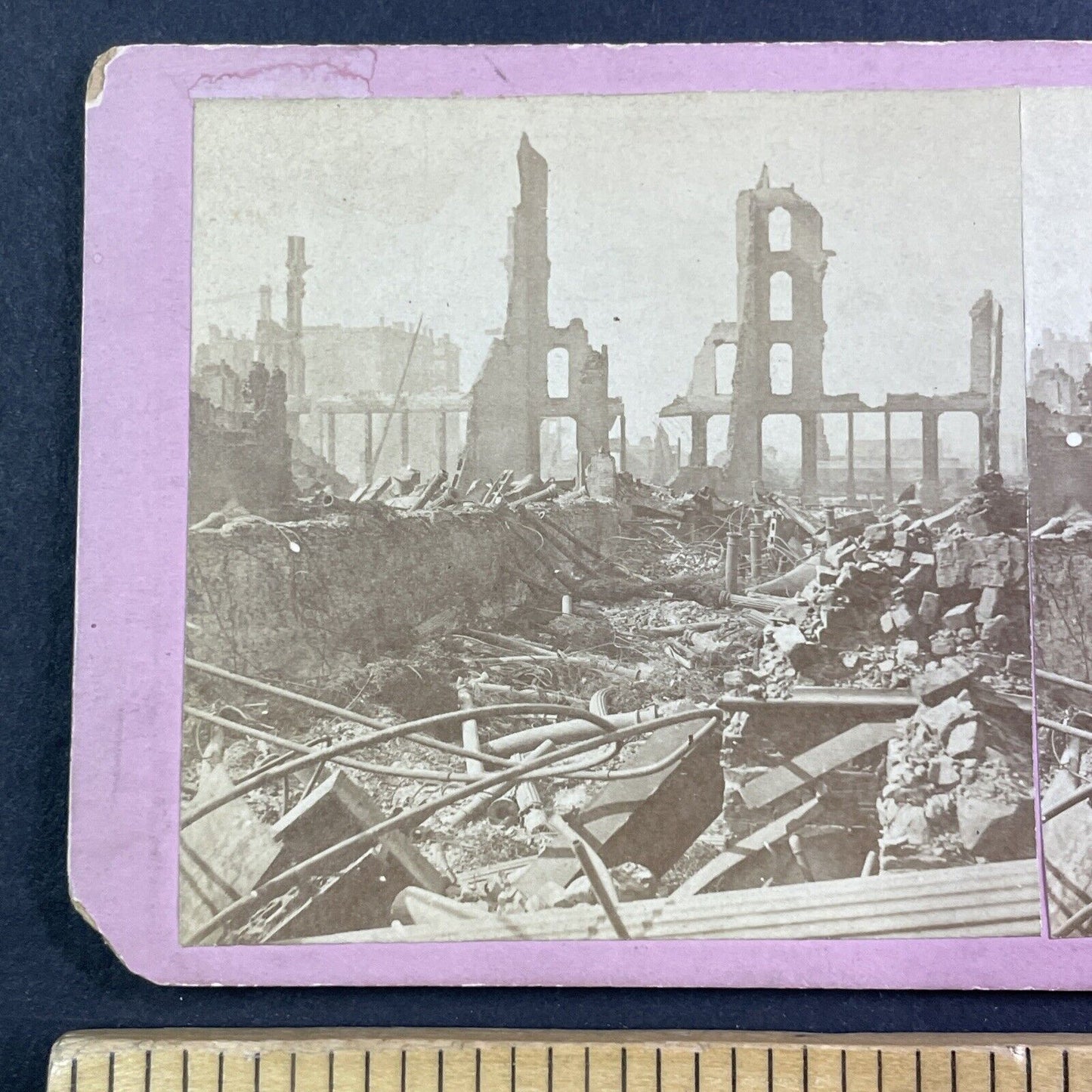 Ruins From The Great Chicago Fire Disaster Stereoview Antique c1871 X3676