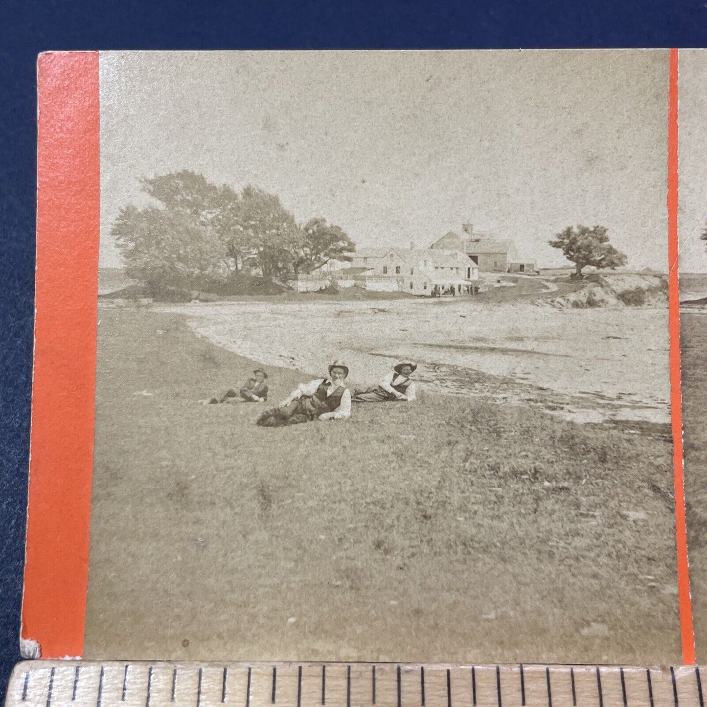 Antique 1860s Ipswich Bluffs Plum Island MA Stereoview Photo Card V2111