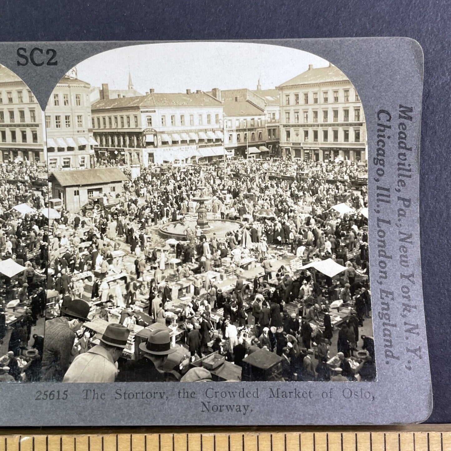 Stortorvet Market in Oslo Norway Stereoview Late Period View Antique c1933 Y1235