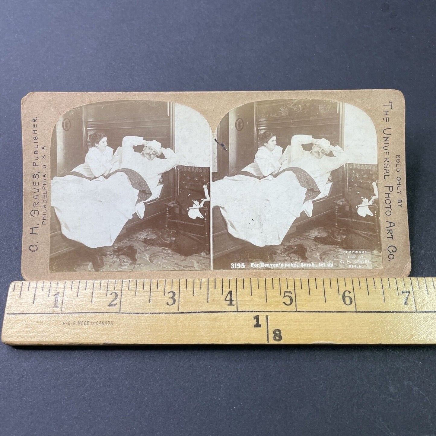 Antique 1897 Wife Scolds Drunk & Beaten Up Husband Stereoview Photo Card P2987