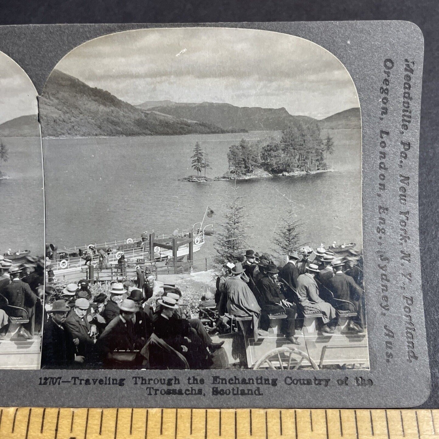 Antique 1909 Scottish People Travel By Coach & Ferry Stereoview Photo Card P4252