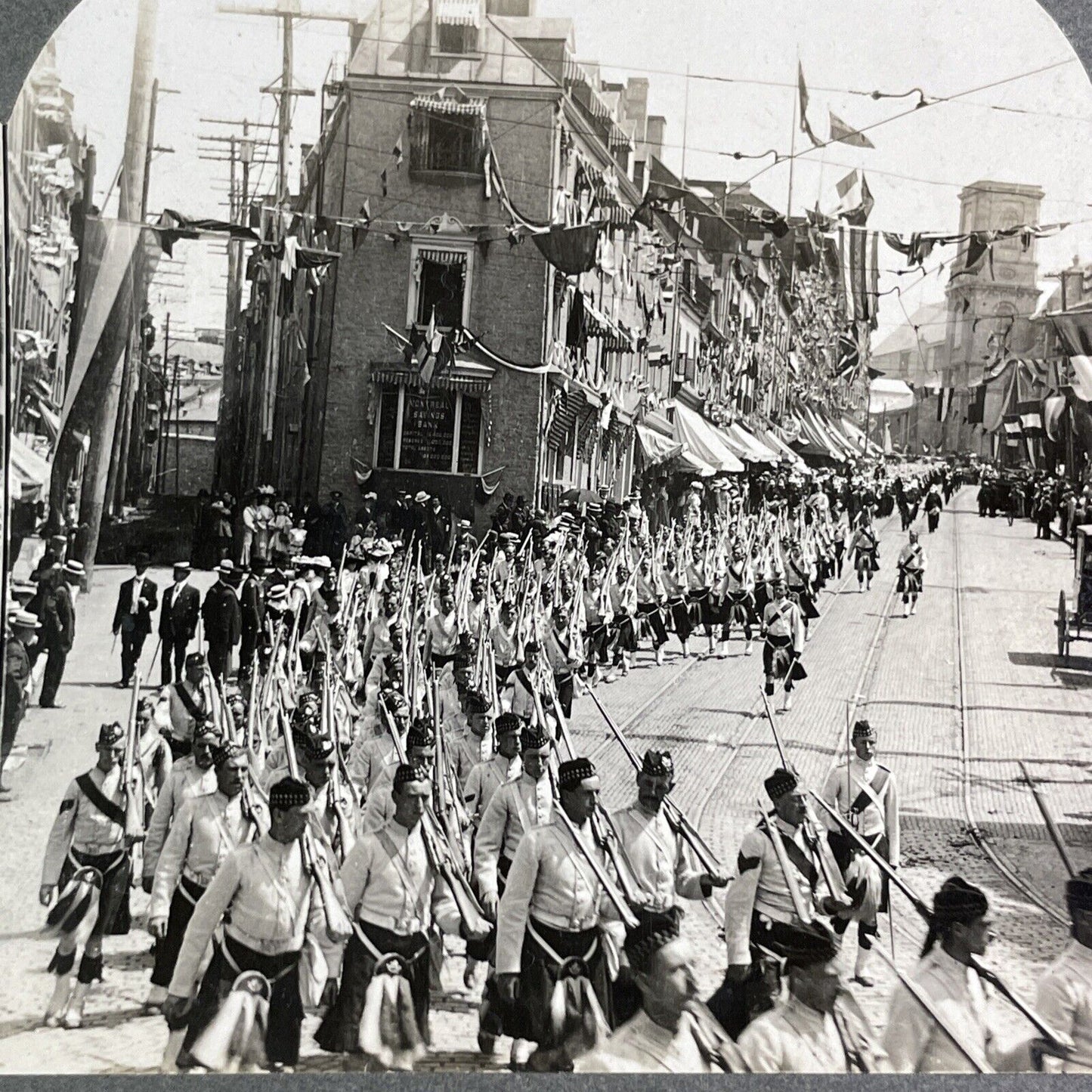 Fifth Royal Highlanders of Montreal Marching Quebec Canada Stereoview 1908 Y2565